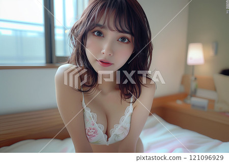 Lingerie model wearing floral lace underwear Lingerie model wearing floral lace underwear 121096929