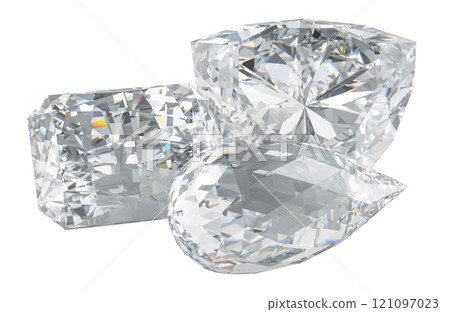 Diamonds, gemstones with different cuts. 3D rendering 121097023