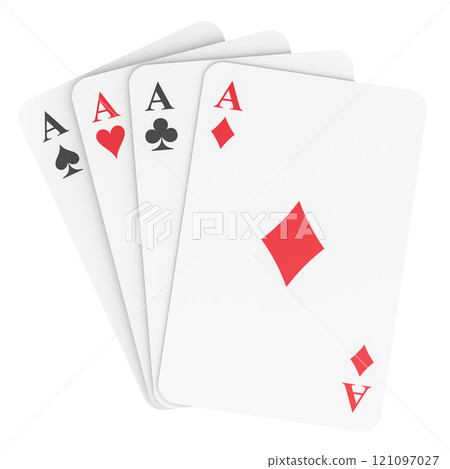 Four aces, front view. 3D rendering 121097027