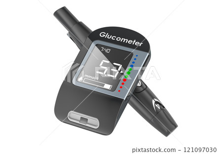 Glucometer with adjustable lancing device, 3D rendering 121097030