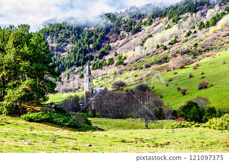 Montgarri Sanctuary, located in the municipality of Alto Aran in the Lerida Pyrenees, Catalonia, Spain Montgarri Sanctuary, located in the municipality of Alto Aran in the Lerida Pyrenees, Catalonia, Spain 121097375