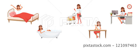 Woman Daily Routine and Schedule Activity Vector Set 121097463