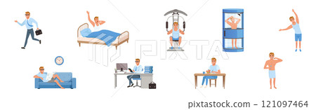 Man Daily Routine and Schedule Activity Vector Set 121097464