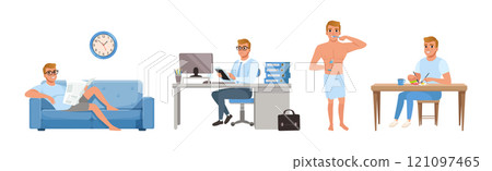 Man Daily Routine and Schedule Activity Vector Set 121097465
