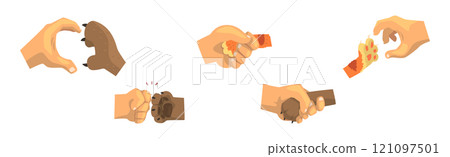 Human Hand and Cat or Dog Claw Paw Vector Set Human Hand and Cat or Dog Claw Paw Vector Set 121097501