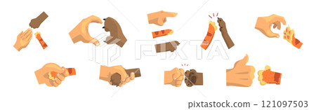Human Hand and Cat or Dog Claw Paw Vector Set 121097503