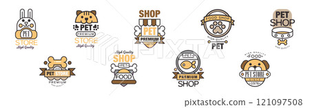 Pet Shop and Store Logo and Label Vector Set 121097508