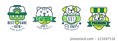 Pet Clinic Green Logo and Label Vector Set Pet Clinic Green Logo and Label Vector Set 121097516