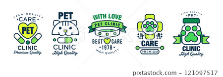 Pet Clinic Green Logo and Label Vector Set Pet Clinic Green Logo and Label Vector Set 121097517