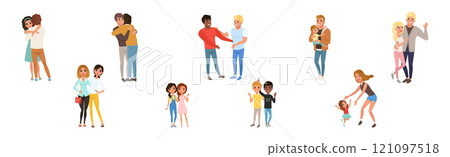 Happy People Character Hug and Embrace Feel Warmth Vector Set Happy People Character Hug and Embrace Feel Warmth Vector Set 121097518