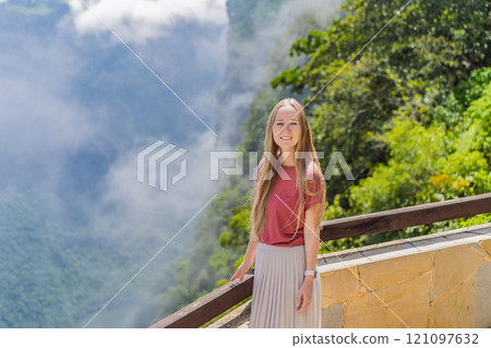 Female tourist exploring Sumidero Canyon National Park, Mexico. Adventure, natural exploration, and travel experience concept Female tourist exploring Sumidero Canyon National Park, Mexico. Adventure, natural exploration, and travel experience concept 121097632