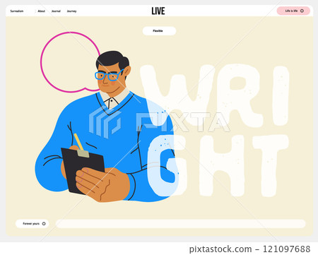 Writing people, modern flat vector concept illustration- standing man thoughtfully writing on clipboard, bubble near head Metaphor for reflection, personal insight, contemplation, creative expression Writing people, modern flat vector concept illustration- standing man thoughtfully writing on clipboard, bubble near head Metaphor for reflection, personal insight, contemplation, creative expression 121097688