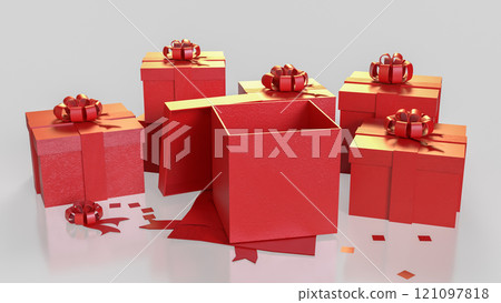 The Red gift box for celebration or holiday concept 3d rendering. The Red gift box for celebration or holiday concept 3d rendering. 121097818