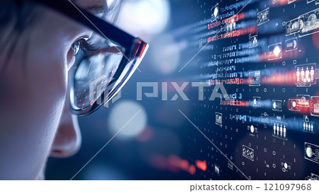 Concept of innovative digital interface as seen by the human eye 121097968