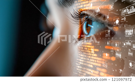 Concept of innovative digital interface as seen by the human eye 121097972