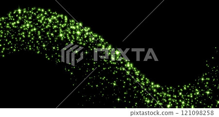Green stars and sparkles, magic star dust background, light effect with flares. 121098258