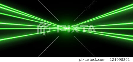 Laser rays or beams, glowing neon lines, bright futuristic background. 121098261