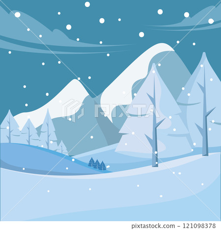 Snowy landscape with mountains and pine trees Vector Snowy landscape with mountains and pine trees Vector 121098378