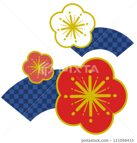 Blue plum and checkered fan Blue plum and checkered fan 121098433