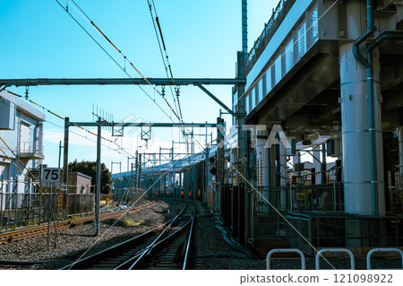 Railway and viaduct under construction Around Higashimurayama Station, Tokyo 2024.11 d-4 Light color 121098922