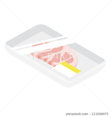 Isometric, three-dimensional, simple illustration of a pack of meat cuts 121098975