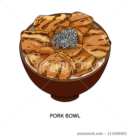 北海道豬肉碗線描插圖 北海道豬肉碗線描插圖 121098981