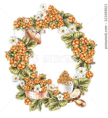 Cloudberry hand-drawn wreath frame watercolor 121099021
