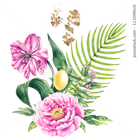 Floral collection hand drawn watercolor illustrations 121099026