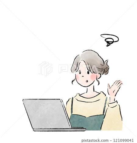 Illustration of a woman struggling with a laptop Illustration of a woman struggling with a laptop 121099041