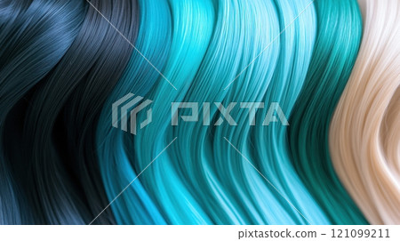 Colorful strands of hair in shades of blue, teal, and blonde create a vibrant pattern, AI Colorful strands of hair in shades of blue, teal, and blonde create a vibrant pattern, AI 121099211