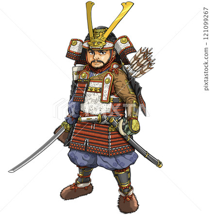 Kamakura samurai facing forward with sword 121099267