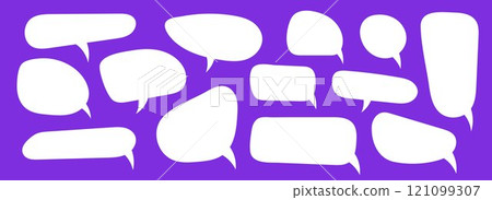 Empty speech bubble collection. Blank cartoon text box set. Comic chat message balloon pack for poster, label, tag, banner, badge, sticker. Pop art doodle frame or border bundle. Vector illustration 121099307