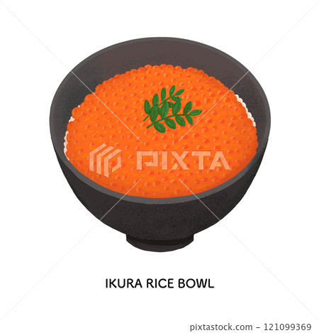 Salmon roe bowl - colored pencil illustration 121099369