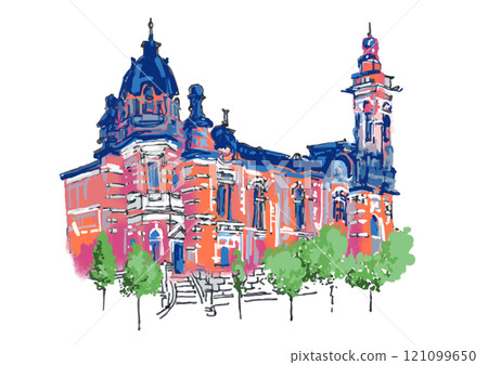 橫濱市開港紀念館傑克塔手繪插畫 橫濱市開港紀念館傑克塔手繪插畫 121099650