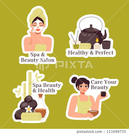 Wellness Spa and Relaxation Template for Label in Flat Style Wellness Spa and Relaxation Template for Label in Flat Style 121099735