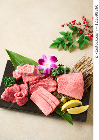 Assorted Japanese beef for yakiniku 121099860