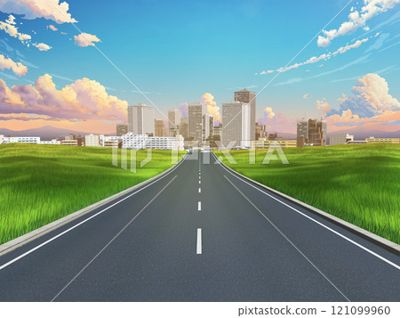 Road, road, goal, grassland, city, sunrise, image 121099960