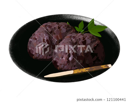 2 pieces of Ohagi (bean paste) with plate 121100441