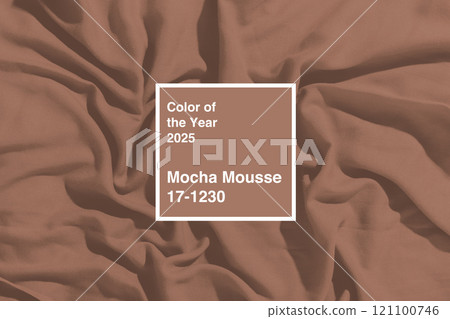 Mocha Mousse color swatch displayed on textured fabric for color of the year 2025 announcement 121100746