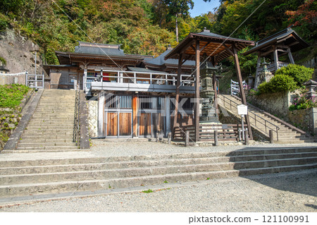 Risshaku-ji Temple at Yamadera, Yamagata, Japan. Traditional building surrounded by nature and stone steps. Risshaku-ji Temple at Yamadera, Yamagata, Japan. Traditional building surrounded by nature and stone steps. 121100991