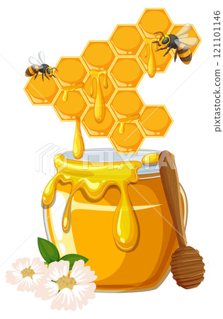 Honey Jar with Bees and Honeycomb Honey Jar with Bees and Honeycomb 121101146