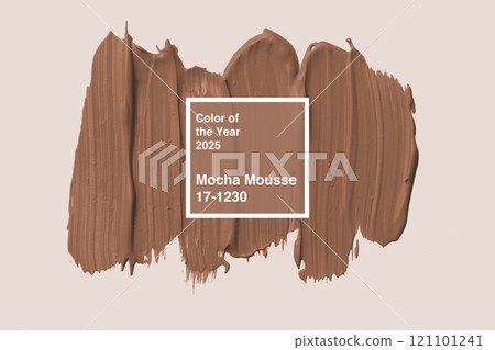 Mocha Mousse color swatch showcases the warm hue selected for Color of the Year 2025 in a creative design 121101241