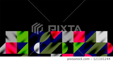 Triangles, round triangles and circles techno art. Vector Illustration For Wallpaper, Banner, Background, Card, Book Illustration, landing page 121101244