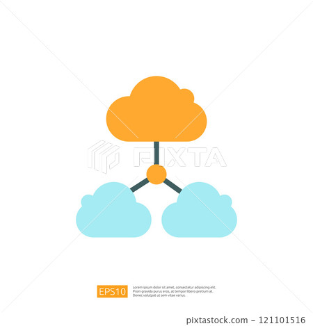 A simple graphic representation of cloud computing, featuring a central orange cloud connected to two blue clouds, symbolizing data flow and connectivity. A simple graphic representation of cloud computing, featuring a central orange cloud connected to two blue clouds, symbolizing data flow and connectivity. 121101516