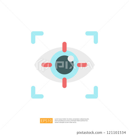 The image depicts a stylized eye with a target overlay, suggesting concepts of vision, focus, or surveillance. 121101534