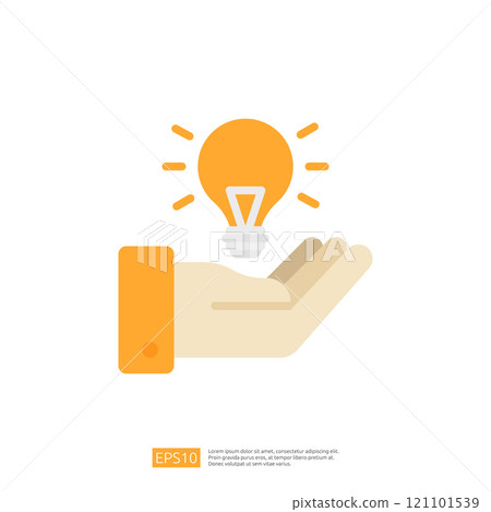A simple illustration of a hand holding a light bulb, symbolizing ideas, innovation, and creativity. 121101539