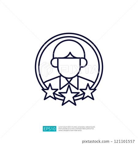 The image features a simple, line-drawn icon of a person with a headband and three stars, suggesting themes of achievement or recognition. The image features a simple, line-drawn icon of a person with a headband and three stars, suggesting themes of achievement or recognition. 121101557