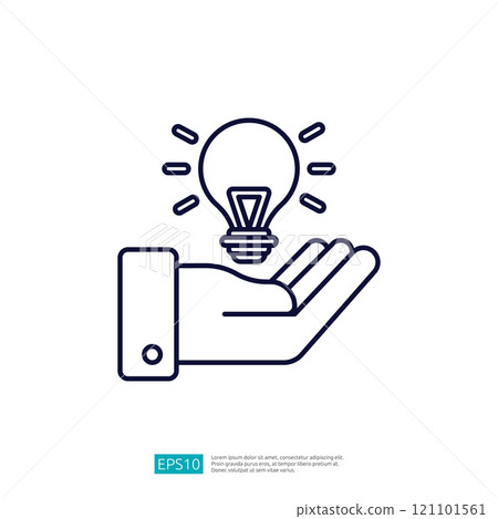 A hand holding a light bulb, symbolizing ideas, innovation, and creativity. The design is minimalistic, emphasizing the concept of inspiration. A hand holding a light bulb, symbolizing ideas, innovation, and creativity. The design is minimalistic, emphasizing the concept of inspiration. 121101561