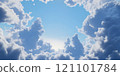 In the tranquil afternoon, fluffy clouds cradle the radiant sun, creating a breathtaking array of blues and whites. Nature unveils a mesmerizing tapestry, inviting reflection and wonder. 121101784
