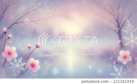 春天與冬天的奇妙融合-櫻花與雪花的夢幻景象 春天與冬天的奇妙融合-櫻花與雪花的夢幻景象 121101858